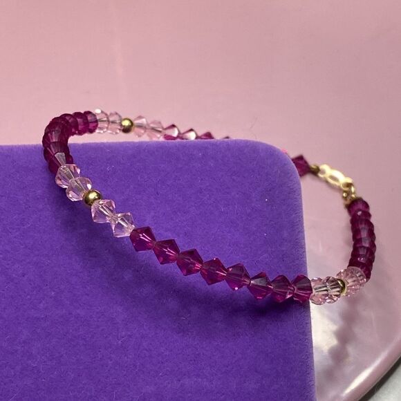 💛 Vintage 14k Gold & Pink Austrian Crystal Stacking Bracelet - Picture 1 of 4